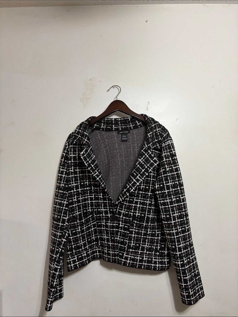 Black & White Checked Open-Front Blazer Jacket